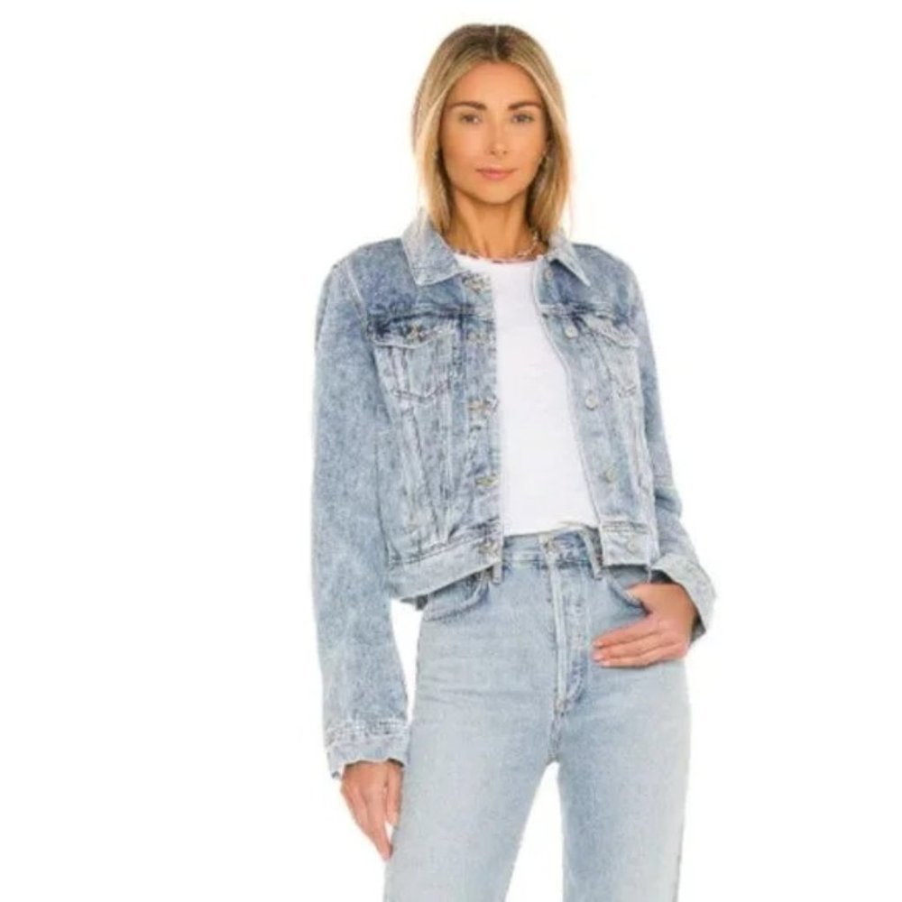 Free People Light Wash Denim Jean Jacket - Pale Blue - Picture 1 of 14